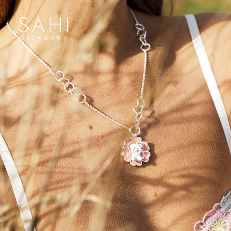 Camellia Bear Flower Pendant Necklace Image 2