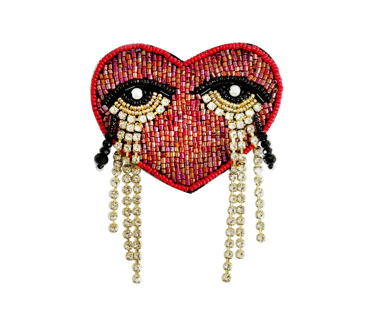 Brooch Hand Emblished with beads and stones Pop Art  Tear Heart Eye Brooch