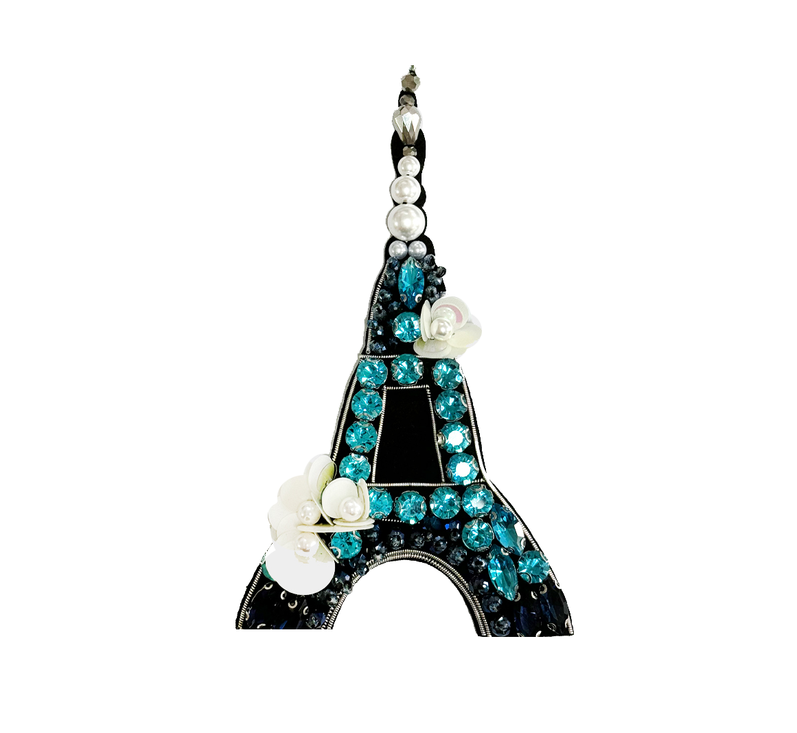 Brooch Hand Emblished with beads and stones  Art Turquoise Eiffle Tower