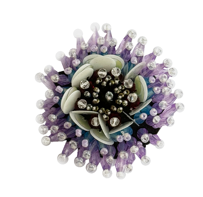 Brooch Hand Emblished with beads  Pop Art Purple Flower