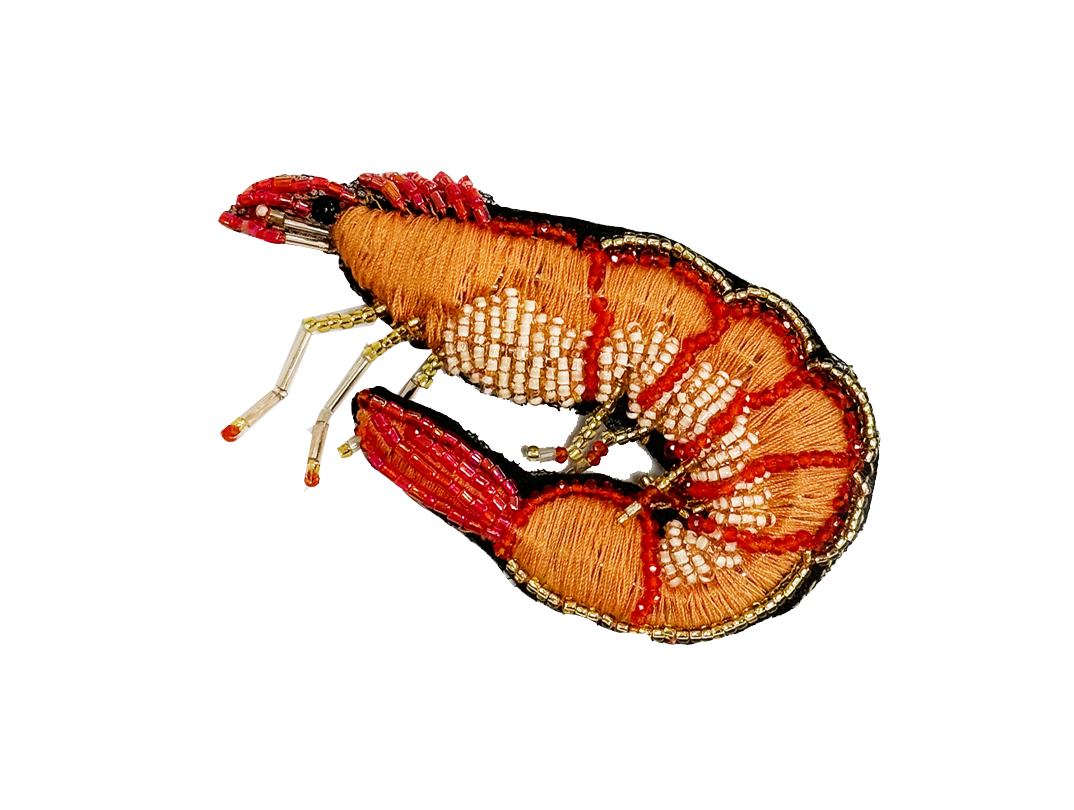 Brooch Hand Emblished with beads and stones Pop Art Coral Shrimp