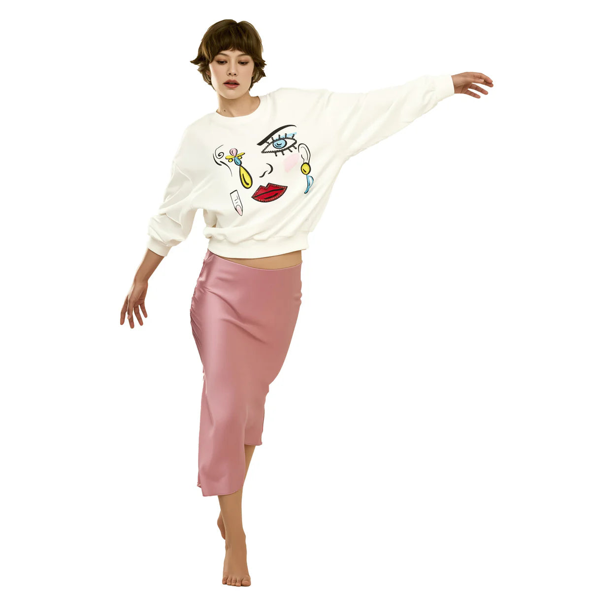 Cotton Printed and Embroidered Sweatshirt