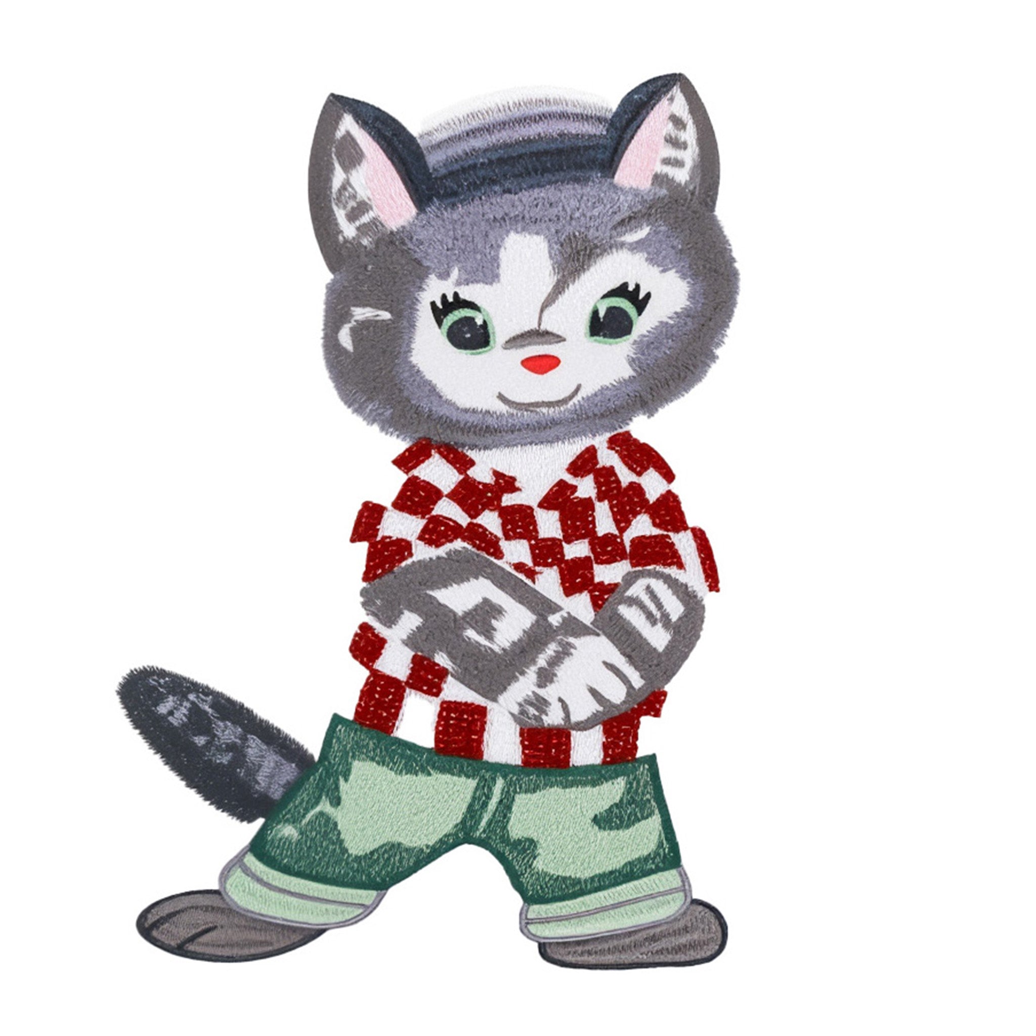 Cotton Embroidered with Beads & Thread  Cat T-Shirt