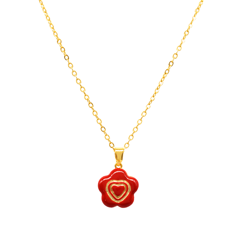 Little Red Flower Saffron Pendant Necklace Image6