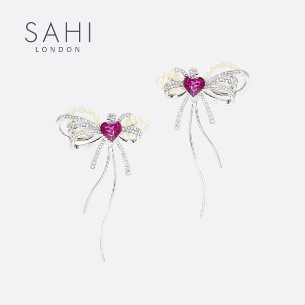 With Love Heart Silver Stud Earrings for Woman | Sahi London