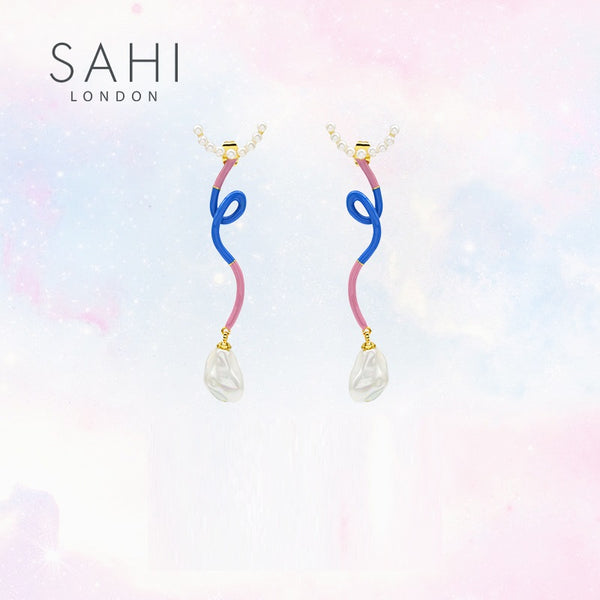 Sahi Fantasy Wave Pearl Dangle Earrings