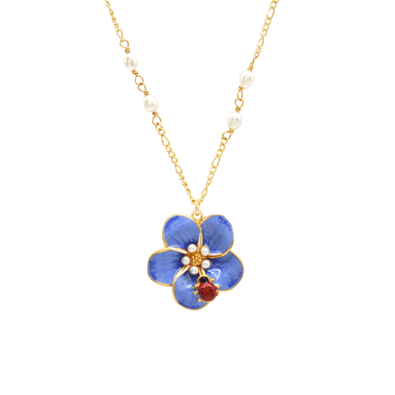 Forget Me Not Pendant Necklace 18CT Gold Plated | Sahi London Check out pendant necklace jewellery sale for woman on our forget me not pendent necklace collection, visit our latest pendant designs for girls and woman from sahi london UK, Purchase this beautiful 18CT gold plated pendant necklace for woman which reflects the real charm of your personality 