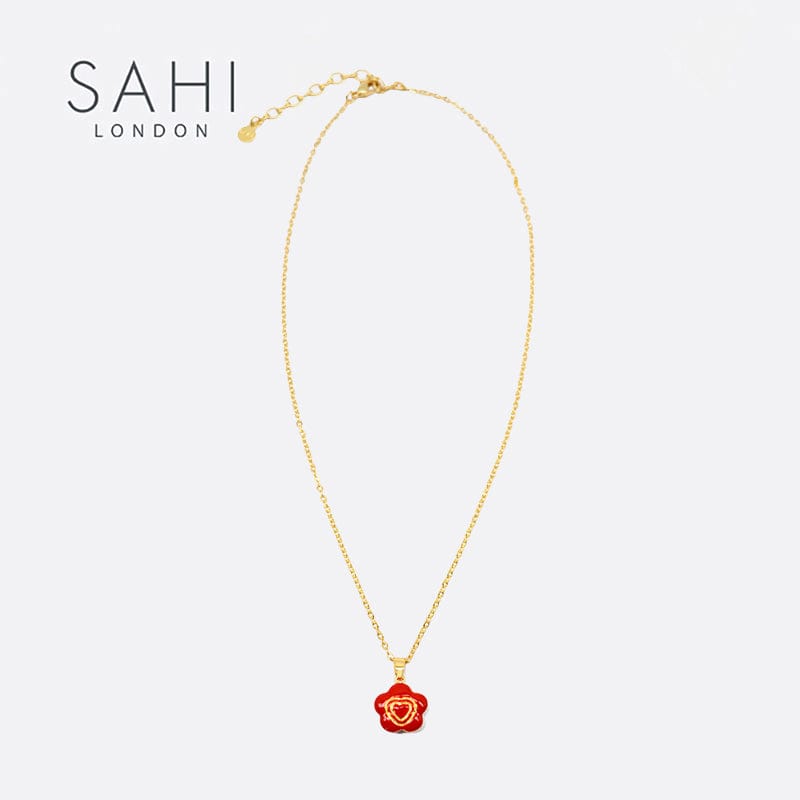 Little Red Flower Saffron Pendant Necklace Image4