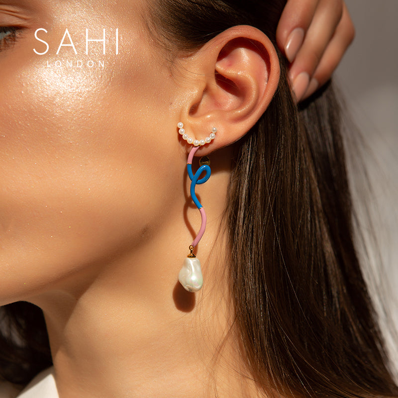 Sahi Fantasy Wave Pearl Dangle Earrings