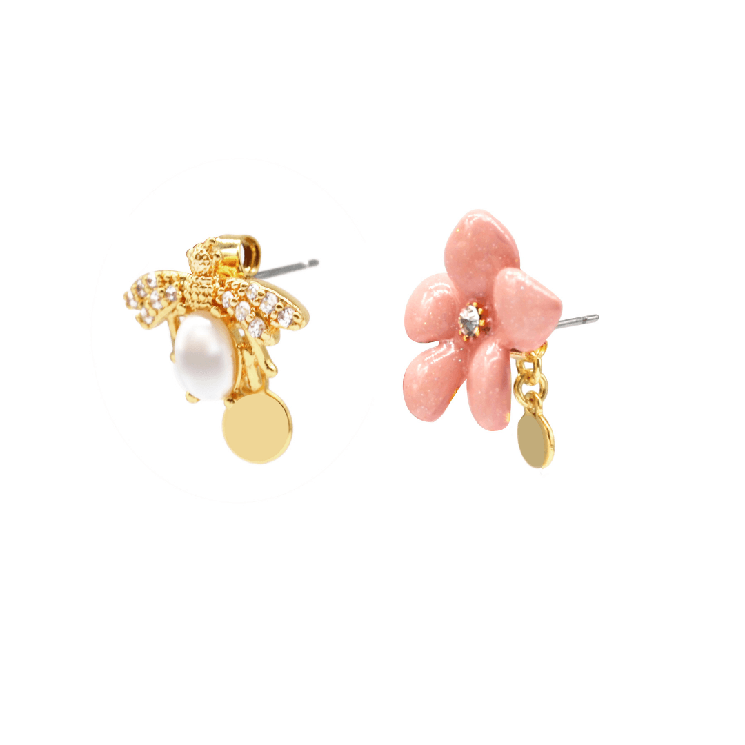 In Blossom Flower Bee Stud Earrings Image4